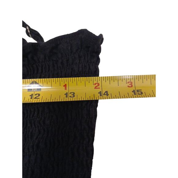 Y2K GUESS Linen Jumpsuit Sz S BLACK Smocked Tube Wide Leg Glam Goth Barbiecore - Picture 9 of 16